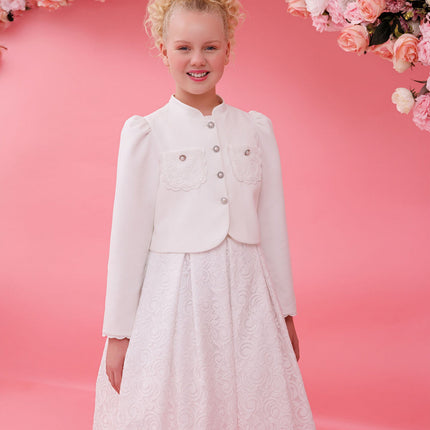 DRESS & Fleur Girls Lace Dress with Bolero in White