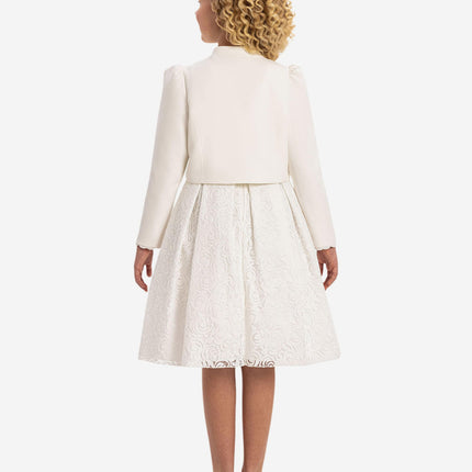DRESS & Fleur Girls Lace Dress with Bolero in White