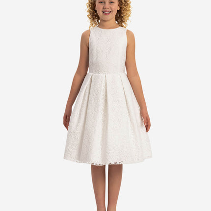 DRESS & Fleur Girls Lace Dress with Bolero in White