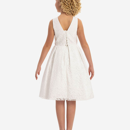 DRESS & Fleur Girls Lace Dress with Bolero in White