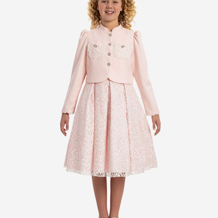 DRESS & Fleur Girls Lace Dress with Bolero in Pink