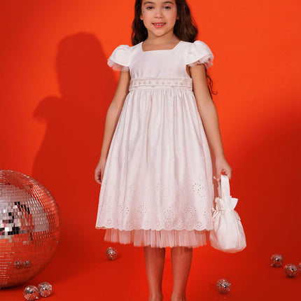 DRESS & Fleur Girls Dress with Matching Bag in White