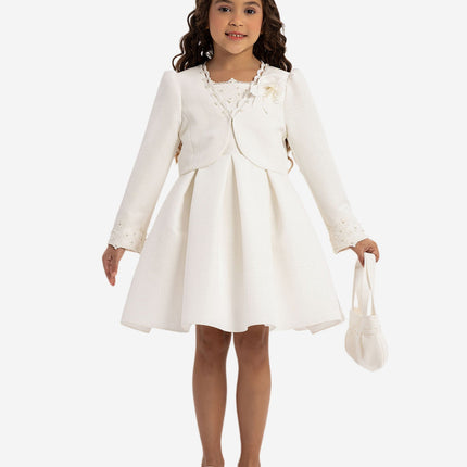 DRESS & Fleur Girls Dress with Bolero and Matching Bag in White