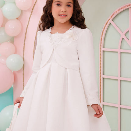 DRESS & Fleur Girls Dress with Bolero and Matching Bag in White
