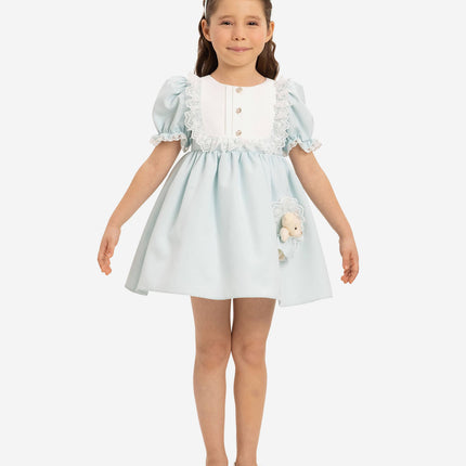 DRESS & Fleur Baby Girls Dress Set with Teddy Bear in Blue