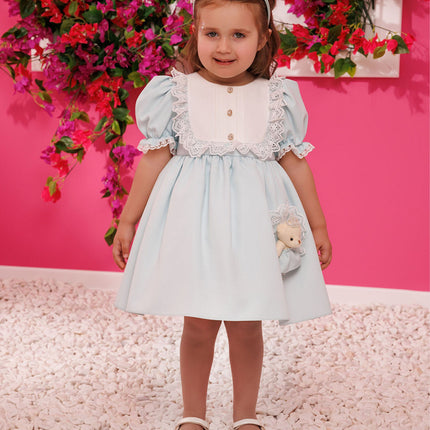 DRESS & Fleur Baby Girls Dress Set with Teddy Bear in Blue