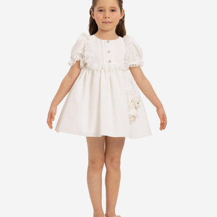 DRESS & Fleur Baby Girls Dress Set with Teddy Bear in White