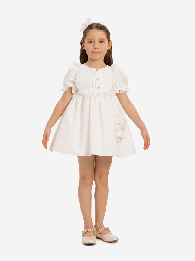 DRESS & Fleur Baby Girls Dress Set with Teddy Bear in White