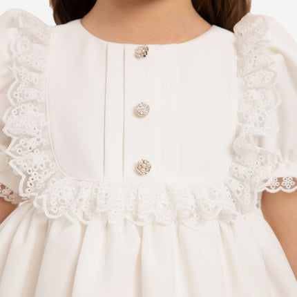 DRESS & Fleur Baby Girls Dress Set with Teddy Bear in White