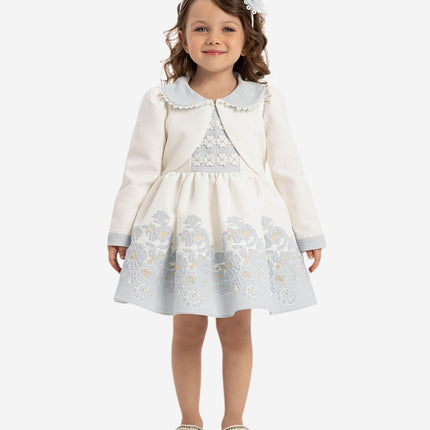 DRESS & Fleur Baby Girls Dress with Bolero and Headband in Blue