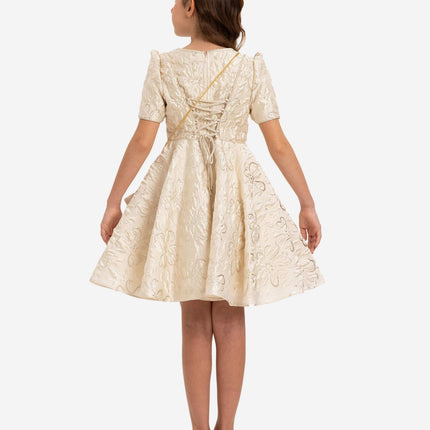 DRESS & Fleur Girls Elegant Dress with Matching Bag in Beige