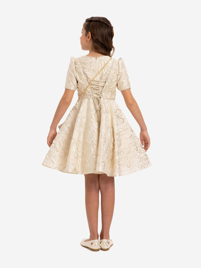 DRESS & Fleur Girls Elegant Dress with Matching Bag in Beige