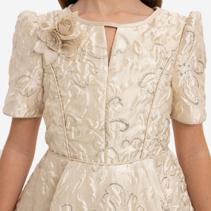 DRESS & Fleur Girls Elegant Dress with Matching Bag in Beige