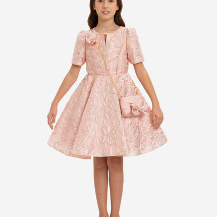 DRESS & Fleur Girls Elegant Dress with Matching Bag in Pink