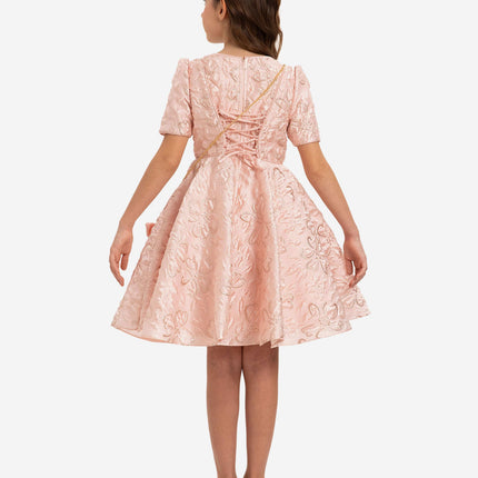 DRESS & Fleur Girls Elegant Dress with Matching Bag in Pink