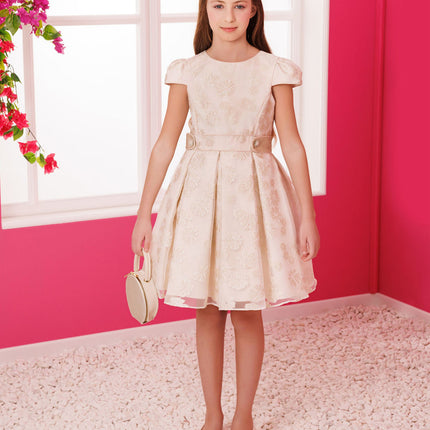 DRESS & Fleur Girls Stylish Dress with Matching Bag in Beige