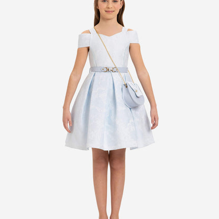 DRESS & Fleur Girls Dress with Bag and Belt in Blue
