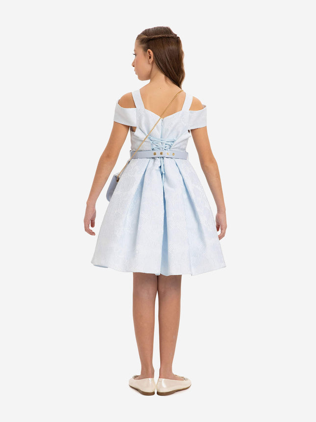 DRESS & Fleur Girls Dress with Bag and Belt in Blue