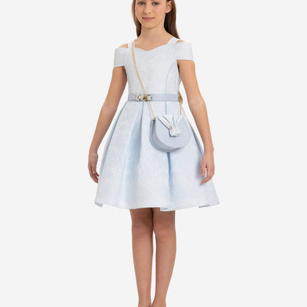 DRESS & Fleur Girls Dress with Bag and Belt in Blue