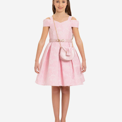 DRESS & Fleur Girls Dress with Bag and Belt in Pink