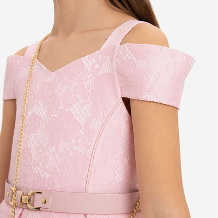DRESS & Fleur Girls Dress with Bag and Belt in Pink