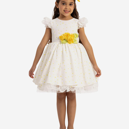 DRESS & Fleur Girls Dress with Headband in Yellow