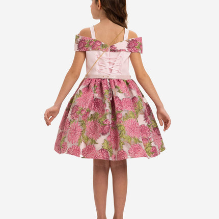 DRESS & Fleur Girls Jacquard Dress with Bag in Pink
