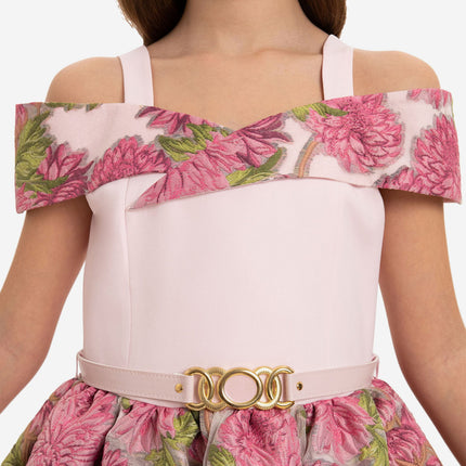 DRESS & Fleur Girls Jacquard Dress with Bag in Pink