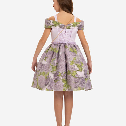 DRESS & Fleur Girls Jacquard Dress with Bag in Purple