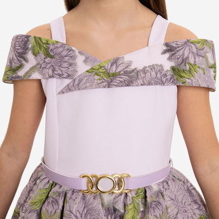 DRESS & Fleur Girls Jacquard Dress with Bag in Purple