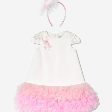DRESS & Fleur Girls Tulle Trim Occasion Dress in Ivory