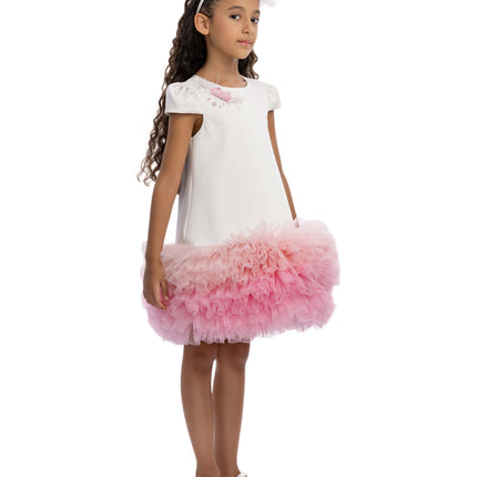 DRESS & Fleur Girls Tulle Trim Occasion Dress in Ivory