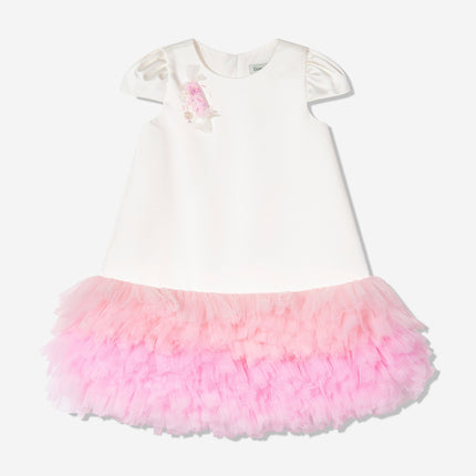DRESS & Fleur Girls Tulle Trim Occasion Dress in Ivory