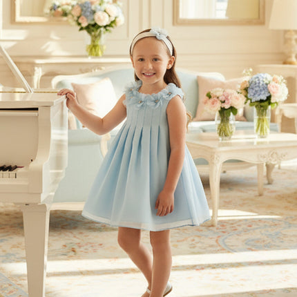DRESS & Fleur Baby Girls Occasion Dress with Headband in Blue