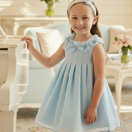 DRESS & Fleur Baby Girls Occasion Dress with Headband in Blue