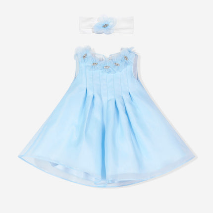 DRESS & Fleur Baby Girls Occasion Dress with Headband in Blue