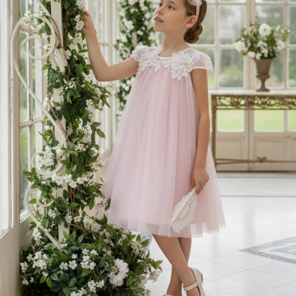 DRESS & Fleur Girls Flower Occasion Dress with Headband in Pink