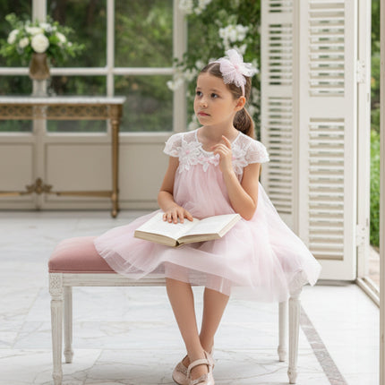 DRESS & Fleur Girls Flower Occasion Dress with Headband in Pink