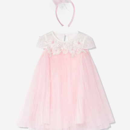 DRESS & Fleur Girls Flower Occasion Dress with Headband in Pink