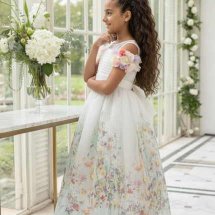 DRESS & Fleur Girls Floral Occasion Dress in Ivory