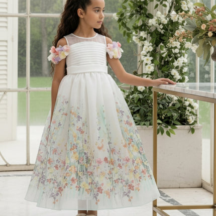 DRESS & Fleur Girls Floral Occasion Dress in Ivory