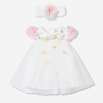 DRESS & Fleur Baby Girls Occasion Dress with Headband in Ivory