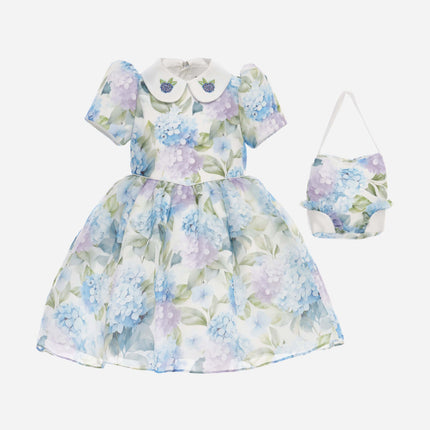 DRESS & Fleur Girls Floral Occasion Dress with Bag in Blue