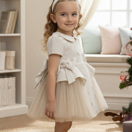 DRESS & Fleur Baby Girls Occasion Dress with Headband in Ivory