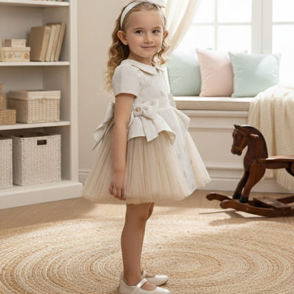 DRESS & Fleur Baby Girls Occasion Dress with Headband in Ivory