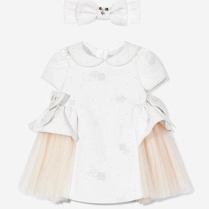 DRESS & Fleur Baby Girls Occasion Dress with Headband in Ivory