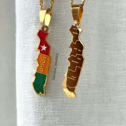 Togo Flag Map Necklace - Gold