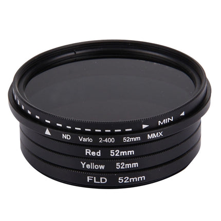 JUNESTAR 4 in 1 Proffesional 52mm Lens Filter(ND2-400 + Red + Yellow + FLD / Purple) for GoPro HERO5 / 4s / 4 / 3+ / 3 / 2 & Xiaomi Xiaoyi Yi I / II 4K & SJCAM Sport Action Camera, 4 in 1 52mm Lens