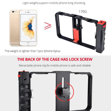YLG0901B Vlogging Live Broadcast Smartphone Plastic Cage Video Rig Filmmaking Recording Handle Stabilizer Bracket for iPhone, Galaxy, Huawei, Xiaomi, HTC, LG, Google, and Other Smartphones