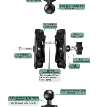 1/4 inch Screw 25mm Ball Head Motorcycle Fixed Mount Holder with Tripod Adapter & Screw for GoPro, Insta360, DJI and Other Action Cameras, 1/4 inch Screw 25mm Ball Head